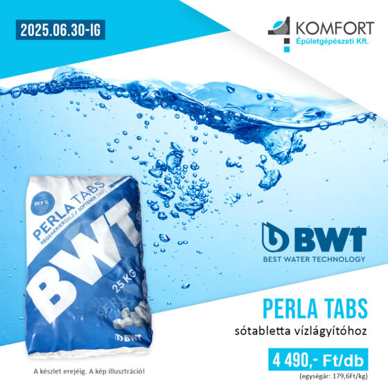 💧 BWT Perla Tabs sótabletta vízlágyítóhoz – 25 kg csak 4 490 Ft!