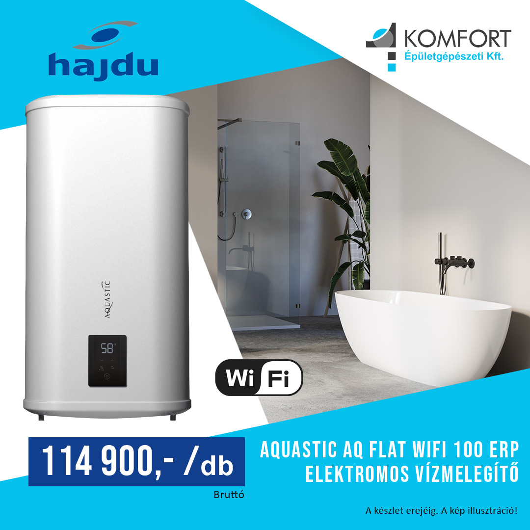 💧 Hajdu Aquastic AQ Flat Wifi 100 ErP elektromos vízmelegítő – most csak 114 900 Ft!
