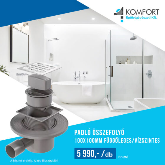 🚿 Padló összefolyó 100×100 mm – függőleges / vízszintes kivitelben 🚿