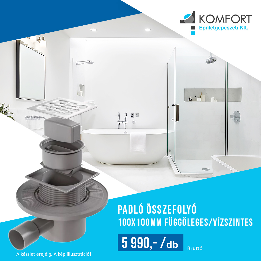 🚿 Padló összefolyó 100×100 mm – függőleges / vízszintes kivitelben 🚿