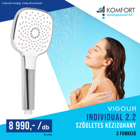 🚿 Vigour Individual 2.2 szögletes, 3 funkciós kézizuhany – most csak 8 990 Ft!